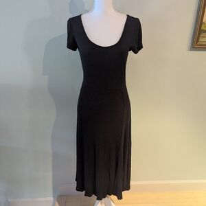 Ann Taylor LOFT Ribbed Knit Midi Dress Size XS Fitted Black Short Sleeves